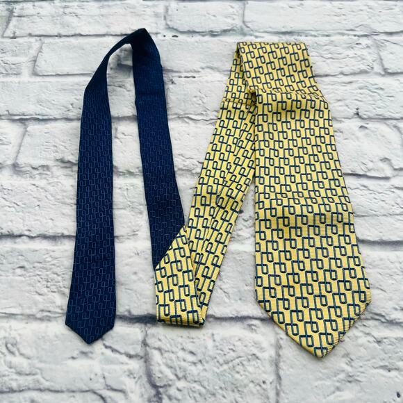 TOMMY HILFIGER Men's 100% Silk Geometric Print Neck Ties 3.75"x58" Yellow Blue - Picture 1 of 8
